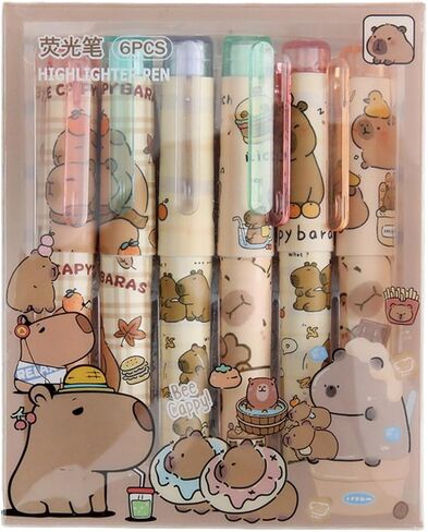 6 Pcs Capybara Highlighter Marker Cute Capybara Pastel Highlighter Marker Pens for Students Boys Girls Women Highlighter Pens School Supplies Office Supplies (Capybara) in Saudi Arabia
