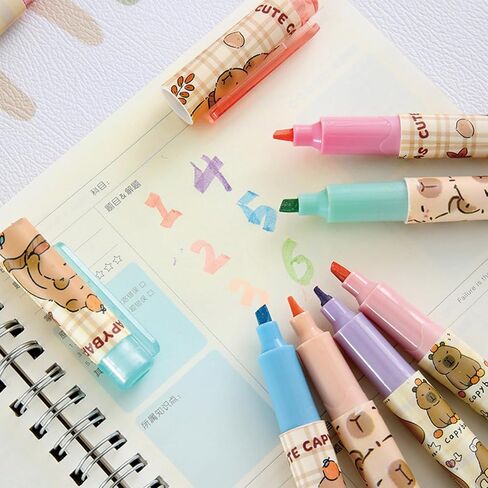 6 Pcs Capybara Highlighter Marker Cute Capybara Pastel Highlighter Marker Pens for Students Boys Girls Women Highlighter Pens School Supplies Office Supplies (Capybara) in Saudi Arabia