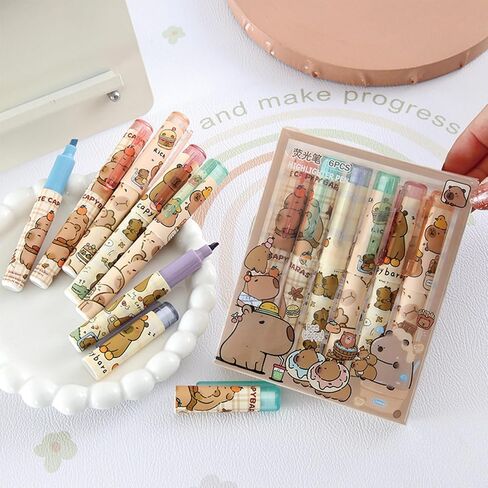 6 Pcs Capybara Highlighter Marker Cute Capybara Pastel Highlighter Marker Pens for Students Boys Girls Women Highlighter Pens School Supplies Office Supplies (Capybara) in Saudi Arabia