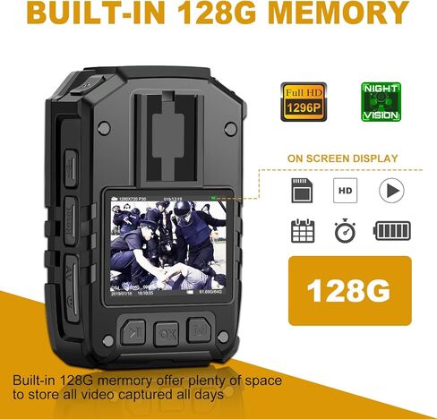CammPro I826 1296P HD Police Body Camera,128G Memory,Waterproof Body Worn Camera,Premium Portable Body Camera with Audio Recording Wearable,Night Vision,GPS for Law Enforcement in Kuwait