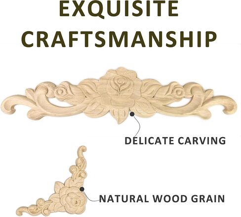 10Pack Wood Appliques and Onlays Decorative Wooden Applique Carved Onlay, 11.8inch 3.1inch DIY Rose Carving Decal Trim for Furniture Cabinet Bed Door Wardrobe Closet DIY Decoration in Saudi Arabia