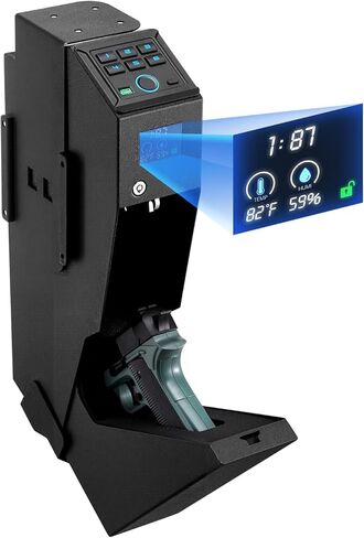 VEVOR Gun Safe، مسدس مسدس منزلق آمن مع شاشة، وصول سريع بثلاثة اتجاهات، بصمة الإصبع/كلمة المرور/المفتاح، صندوق علبة سلاح ناري مع LED لمسدس واحد ومجلة، صندوق مسدس مثبت على منضدة السيارة بجانب السرير in Saudi Arabia