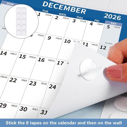 تقويم حائط 2026 مقاس 34.8 بوصة × 22.8 بوصة، تقويم سنوي كبير للتعليق على الحائط مع تاريخ جولياني، تقويم ورقي سميك لمدة 12 شهرًا، مخطط حائط سنوي لثلاجة مكتب الحائط (ملون) in Kuwait