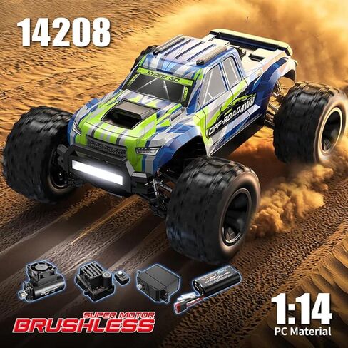شاحنة MJX 14208 بمقياس 1:14 4WD بدون فرشاة RC Bigfoot 41 كم/ساعة عالية السرعة RTR للطرق الوعرة، جهاز تحكم عن بعد 2.4 جيجا هرتز، بطارية 7.4 فولت 2000 مللي أمبير، إطارات 88 مم لجميع التضاريس، وحش العجلة الكبيرة in Kuwait