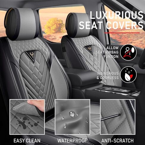 مناسب لسيارة Chevy شيفروليه سيلفرادو 1500/2500/3500/ Trail Boss High Country WT LTZ RST LT أغطية مقاعد 2010-2025، مقاومة للاهتراء، جلد نابا سهل التركيب (أسود رمادي/قياسي 5 مقاعد) in Saudi Arabia