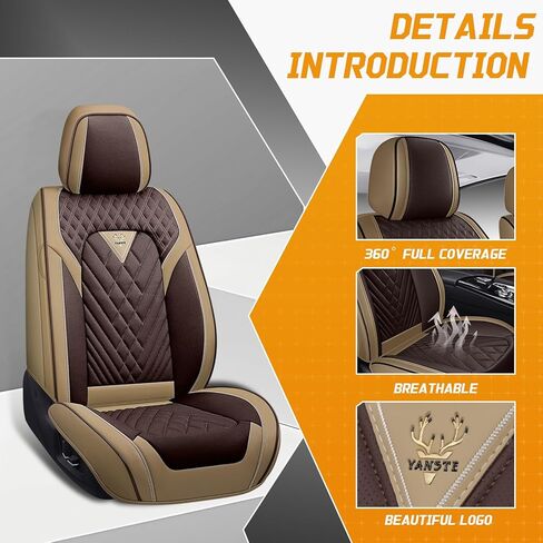أغطية مقاعد السيارة مناسبة لسيارة Chevy Avalanche 2005-2013، أغطية مقاعد مخصصة بتغطية كاملة، جلد فاخر مقاوم للماء وسهل التركيب (بني وكاري/5 مقاعد قياسية) in Kuwait