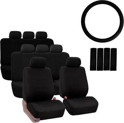 TLH Flat Cloth Red Seat Covers 3 Row, 8 Seaters w/Steering Wheel Cover and Seat Belt Pads Combo, Universal Fit Car Seat Protectors Automotive Seat Covers Accessories for Cars, Trucks, SUV in Kuwait