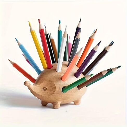 Cute Hedgehog Pen Holder, Cute Cartoon Hedgehog Shaped Resin Pen Holder Organizer, Cute Wooden Pen Cup, Pencil Holders for Desk, Home Office Tabletop Ornament Lovely Gift Wooden Storage in Saudi Arabia