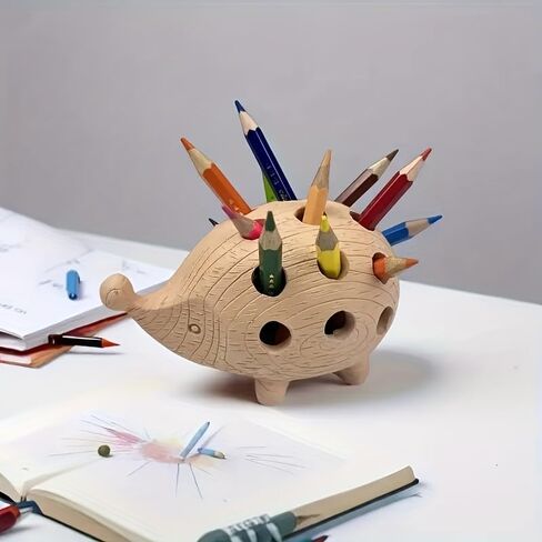 Cute Hedgehog Pen Holder, Cute Cartoon Hedgehog Shaped Resin Pen Holder Organizer, Cute Wooden Pen Cup, Pencil Holders for Desk, Home Office Tabletop Ornament Lovely Gift Wooden Storage in Saudi Arabia