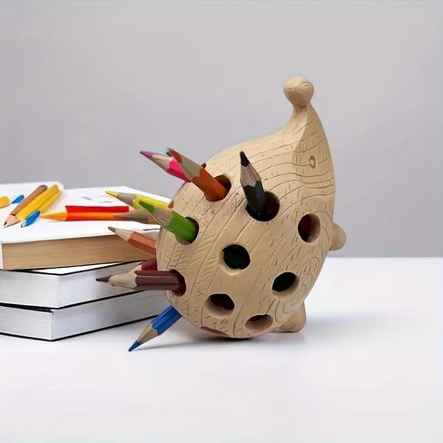 Cute Hedgehog Pen Holder, Cute Cartoon Hedgehog Shaped Resin Pen Holder Organizer, Cute Wooden Pen Cup, Pencil Holders for Desk, Home Office Tabletop Ornament Lovely Gift Wooden Storage in Saudi Arabia
