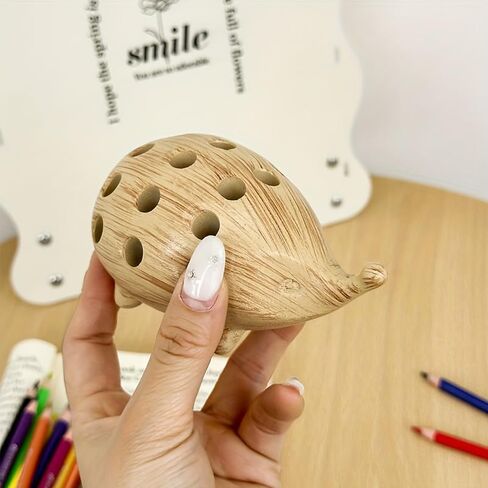 Cute Hedgehog Pen Holder, Cute Cartoon Hedgehog Shaped Resin Pen Holder Organizer, Cute Wooden Pen Cup, Pencil Holders for Desk, Home Office Tabletop Ornament Lovely Gift Wooden Storage in Saudi Arabia