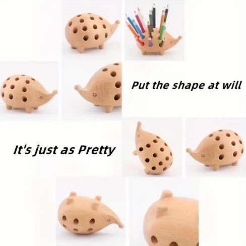 Cute Hedgehog Pen Holder, Cute Cartoon Hedgehog Shaped Resin Pen Holder Organizer, Cute Wooden Pen Cup, Pencil Holders for Desk, Home Office Tabletop Ornament Lovely Gift Wooden Storage in Saudi Arabia