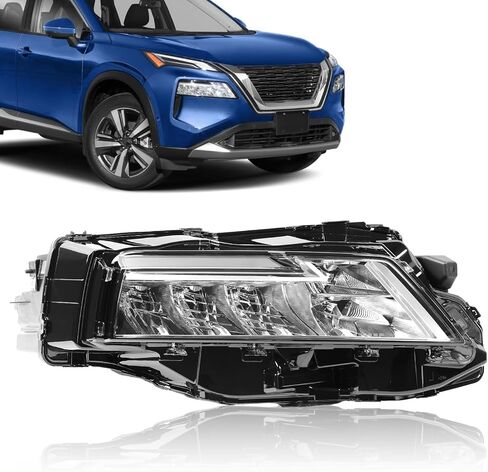 مجموعة مصابيح أمامية LED اليمنى مناسبة لنيسان روج SL/SV 2021 2022 2023 كروم الإسكان العارض كشافات استبدال OE نمط الركاب الجانب RH in Kuwait