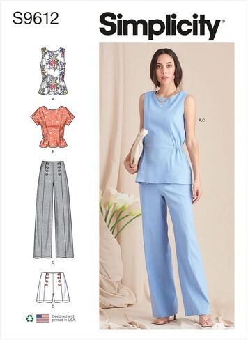 Simplicity SS9612H5 Misses' Top, Wide Leg Pants, and Shorts Sewing Pattern Packet, Design Code S9612, Sizes 6-8-10-12-14 in Saudi Arabia