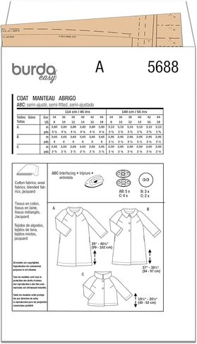 Burda Style X05688BURDA Easy to Make Misses' Coats and Jackets Sewing Pattern Packet, Design Code B5688, Sizes 8-18 (34-44) in Saudi Arabia