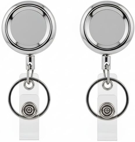 Heavy Duty Retractable Badge Reel for Nursing Students - Stainless Steel Wire Cord ID Holder with Chrome Metal Clip, Durable Office & Hospital Badge Reel, 2 Pack Professional Keychain in Saudi Arabia