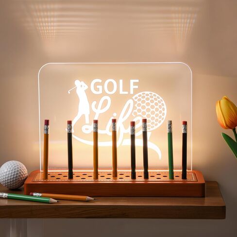 Weysat Light Up Golf Pencil عرض حامل خشبي أكريليك جولف عرض حالة تخزين 35 فتحة مع أضواء بيضاء دافئة للمنزل والمكتب والمعارض ديكور عيد الميلاد الرياضة هدية عيد ميلاد الأب الجد in Saudi Arabia