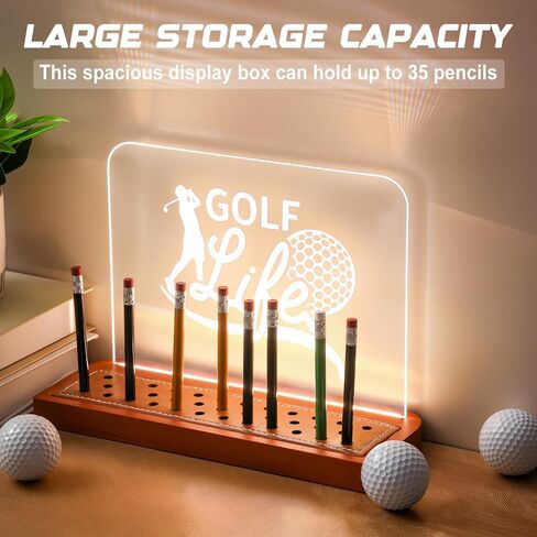 Weysat Light Up Golf Pencil عرض حامل خشبي أكريليك جولف عرض حالة تخزين 35 فتحة مع أضواء بيضاء دافئة للمنزل والمكتب والمعارض ديكور عيد الميلاد الرياضة هدية عيد ميلاد الأب الجد in Saudi Arabia