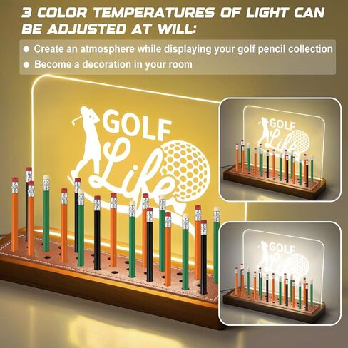 Weysat Light Up Golf Pencil عرض حامل خشبي أكريليك جولف عرض حالة تخزين 35 فتحة مع أضواء بيضاء دافئة للمنزل والمكتب والمعارض ديكور عيد الميلاد الرياضة هدية عيد ميلاد الأب الجد in Saudi Arabia