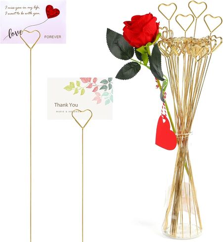 CCINEE 30Pcs Metal Wire Floral Place Card Holder Pick 13In Heart Golden Floral Picks Photo Memo Car Holder for Wedding Birthday Party Supply in Saudi Arabia