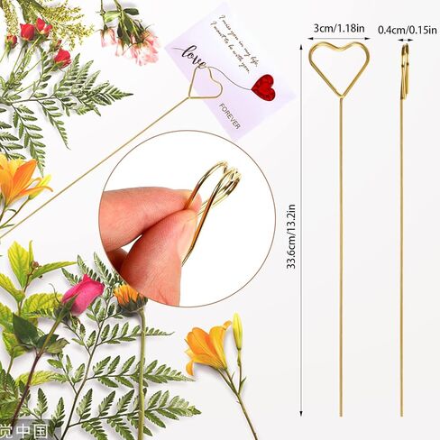 CCINEE 30Pcs Metal Wire Floral Place Card Holder Pick 13In Heart Golden Floral Picks Photo Memo Car Holder for Wedding Birthday Party Supply in Saudi Arabia