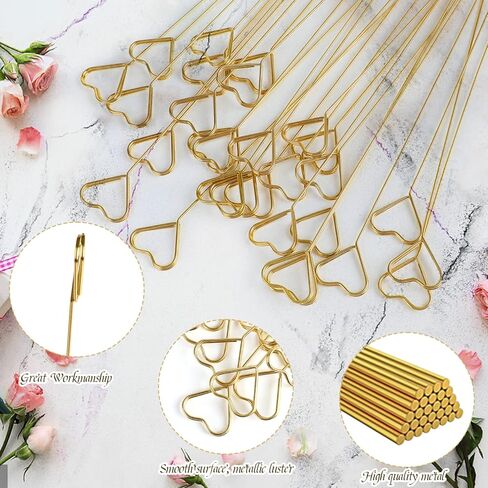 CCINEE 30Pcs Metal Wire Floral Place Card Holder Pick 13In Heart Golden Floral Picks Photo Memo Car Holder for Wedding Birthday Party Supply in Saudi Arabia