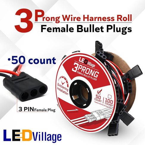 50 Counts of 3 Prong Female Bullet Plug Wiring Harness Continuous Wire Harness Roll (6.5" Lead Spacing Between Plugs) 3 Prong Socket Plug in Saudi Arabia