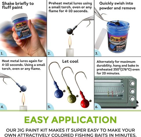 مجموعة طلاء Lurwind Pro-Tec Jig من 3 قطع، طلاء مسحوق لطعم الصيد ورؤوس الرقص، لمسة نهائية متينة شديدة اللمعان، أسود، وردي فاقع، أخضر شارتروز، 2 أونصة لكل منها، يغطي 9000 رقصة، لا حاجة إلى برايمر، خالية من الرائحة in Kuwait