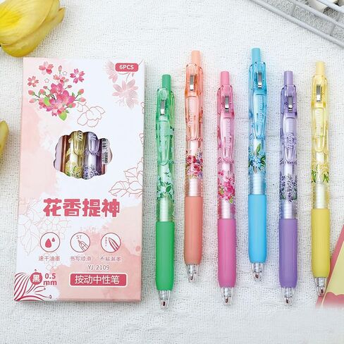6 Pcs Gel Ink Pens Retractable Pens Cute Flower Pen with Fragrance 0.5mm Black Ink Writing Pen for Girls Boys Women Men Office School Supplies (Fragrance Flower) in Saudi Arabia