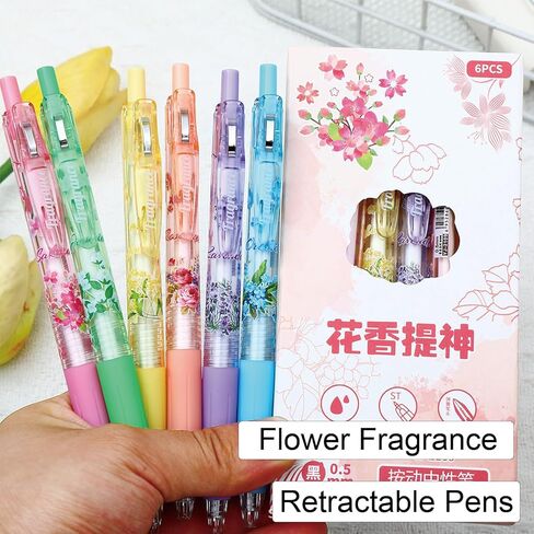6 Pcs Gel Ink Pens Retractable Pens Cute Flower Pen with Fragrance 0.5mm Black Ink Writing Pen for Girls Boys Women Men Office School Supplies (Fragrance Flower) in Saudi Arabia