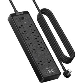 سلك تمديد بطول 25 قدمًا، شريط طاقة NTONPOWER طويل للحماية من زيادة التيار مع 12 منفذ 3 USB، 2100 جول، 1875 وات/15 أمبير، حماية من الحمل الزائد، قابس مسطح، حامل على الحائط للمكتب المنزلي، طاولة العمل، المرآب، أبيض in Kuwait