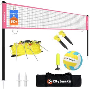 Portable 32 ft Volleyball Net for Lawn, Grass, Bakyard, Indoor Outdoor Durable Volleyball Net Set System with Adjustable Height Poles, Easy-Tight Tensioner, Scoring Clamps in Kuwait