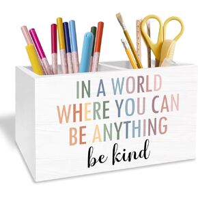 Boho Motivational Pen Pencil Holder for Desk, Boho Classroom Decor, In a World Where You Can Be Anything Be Kind Wooden Box Sign Desk Decor for Classroom Kids Room Decoration in Saudi Arabia