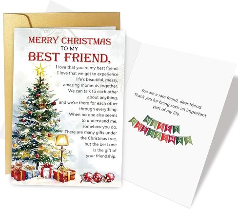 Supoeguk Heartfelt Christmas Card for Best Friend, Poem Bestie Xmas Holiday Cards Gifts, Merry Christmas to My Best Friend Card in Saudi Arabia