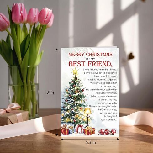 Supoeguk Heartfelt Christmas Card for Best Friend, Poem Bestie Xmas Holiday Cards Gifts, Merry Christmas to My Best Friend Card in Saudi Arabia