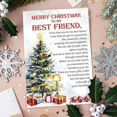 Supoeguk Heartfelt Christmas Card for Best Friend, Poem Bestie Xmas Holiday Cards Gifts, Merry Christmas to My Best Friend Card in Saudi Arabia