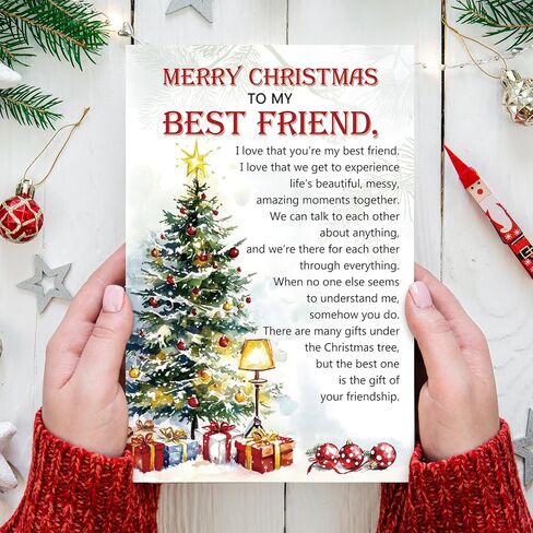 Supoeguk Heartfelt Christmas Card for Best Friend, Poem Bestie Xmas Holiday Cards Gifts, Merry Christmas to My Best Friend Card in Saudi Arabia