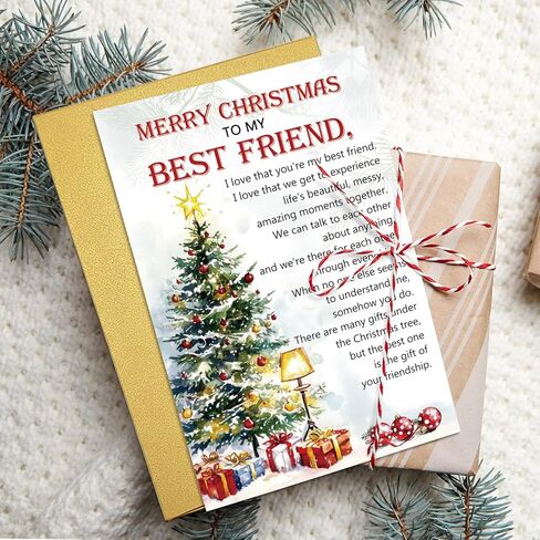 Supoeguk Heartfelt Christmas Card for Best Friend, Poem Bestie Xmas Holiday Cards Gifts, Merry Christmas to My Best Friend Card in Saudi Arabia