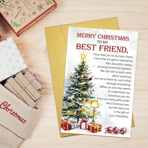 Supoeguk Heartfelt Christmas Card for Best Friend, Poem Bestie Xmas Holiday Cards Gifts, Merry Christmas to My Best Friend Card in Saudi Arabia