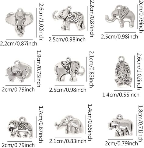 18PCS 9 Styles Antique Silver Alloy Elephant Animal Charms Pendant Bead Charms for Keychains Earrings Bracelets Necklaces Jewelry Making and DIY Crafts in Saudi Arabia