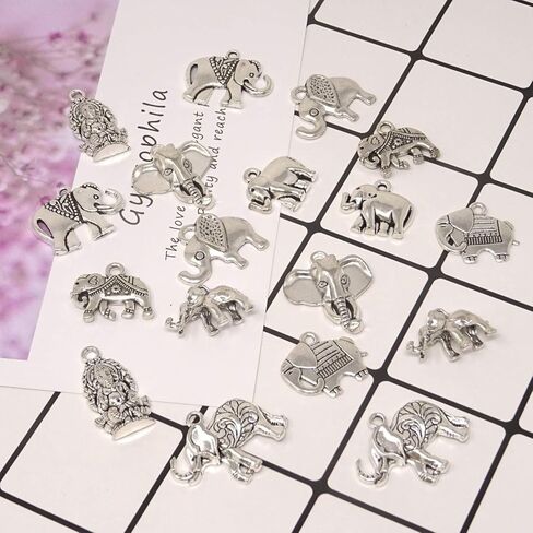 18PCS 9 Styles Antique Silver Alloy Elephant Animal Charms Pendant Bead Charms for Keychains Earrings Bracelets Necklaces Jewelry Making and DIY Crafts in Saudi Arabia