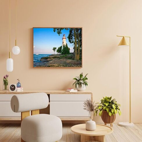 OKSGYTA DIY Paint by Numbers Marblehead Lighthouse Lake Erie Ohio Canvas Painting Set with Acrylic Pigment Paintbrush for Adults Beginners Artwork Gift 16" x 20" in Kuwait