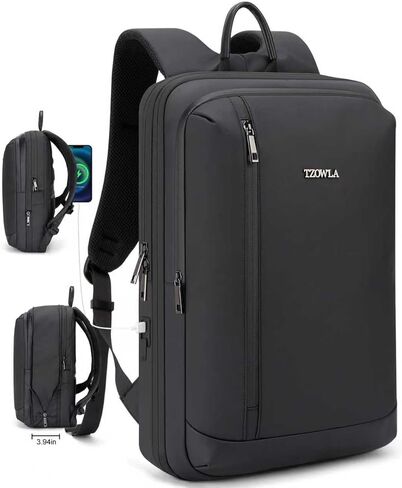 حقيبة ظهر للكمبيوتر المحمول قابلة للتوسيع من Tzowla Business للرجال المحترفين، حقائب ظهر رفيعة مقاومة للماء للسفر/العمل/المكتب/الكلية مع منفذ شحن USB/النوع C، حقيبة خفيفة الوزن تناسب دفتر 17.3 بوصة (أزرق) in Kuwait