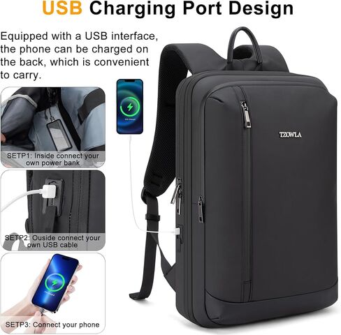 حقيبة ظهر للكمبيوتر المحمول قابلة للتوسيع من Tzowla Business للرجال المحترفين، حقائب ظهر رفيعة مقاومة للماء للسفر/العمل/المكتب/الكلية مع منفذ شحن USB/النوع C، حقيبة خفيفة الوزن تناسب دفتر 17.3 بوصة (أزرق) in Kuwait
