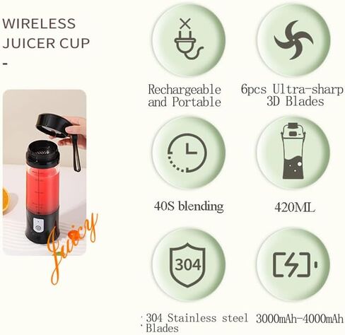 خلاط عصارة USB محمول، كوب عصير للسفر، آلة خلط أغذية الأطفال مع محرك قوي، بطارية قابلة لإعادة الشحن 4000 مللي أمبير في الساعة، خلاط صغير، 13 أونصة in Saudi Arabia