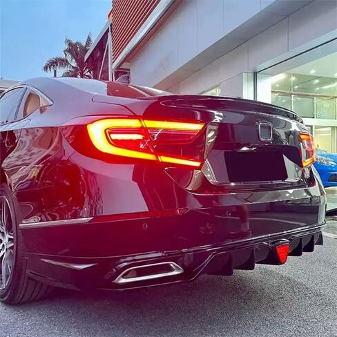 موزع المصد الخلفي لسيارة Accord LX/EX/Sport/Touring W/LED 2018-2022 مقسم الشفاه باللون الأسود اللامع، ملحقات بديلة مباشرة لـ Accord (أسود لامع) in Kuwait