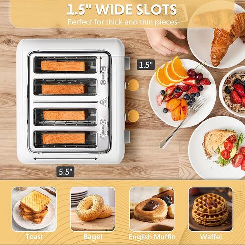 BUYDEEM DT620 2-Slice Toaster, 7 Shade Settings, 1.5" Wide Slots, Silver | For Toast, Bagel & English Muffin, 6 Toasting Functions, Retro, Stainless Steel, High Lift Lever in Kuwait