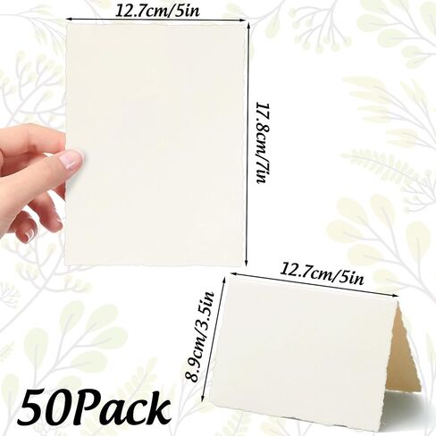 50 حزمة من بطاقات خيمة Deckle Edge - غير مطوية، مقاس 5 × 7 بوصات - 160 جرامًا لكل متر مربع من ورق القطن المزخرف لوضع بطاقات الأماكن وإعدادات الطاولة والملاحظات الفارغة وبطاقات هدايا عيد الميلاد والدعوات والحرف اليدوية in Saudi Arabia