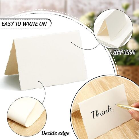 50 حزمة من بطاقات خيمة Deckle Edge - غير مطوية، مقاس 5 × 7 بوصات - 160 جرامًا لكل متر مربع من ورق القطن المزخرف لوضع بطاقات الأماكن وإعدادات الطاولة والملاحظات الفارغة وبطاقات هدايا عيد الميلاد والدعوات والحرف اليدوية in Saudi Arabia