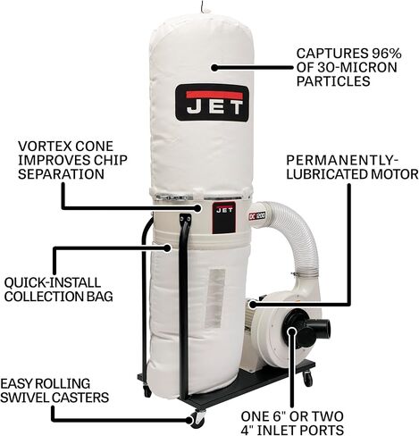 JET Vortex Cone Dust Collector, 30-Micron Bag Filter, 2 HP, 1Ph 230V (Model DC-1200VX-BK1) in Saudi Arabia